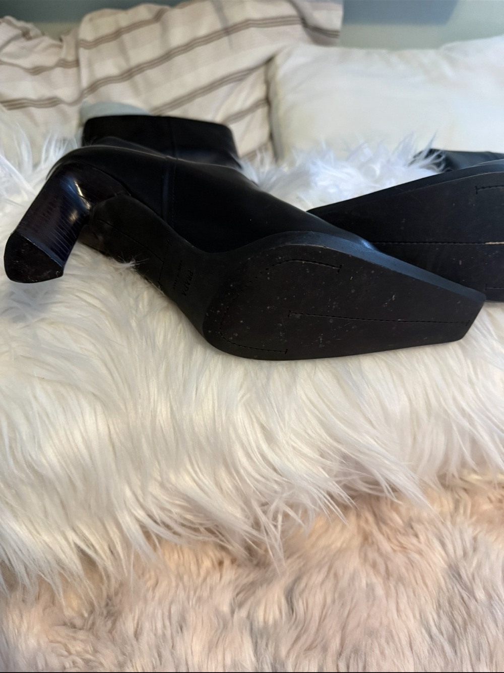 PRADA Women's Black Leather Knee High Zip Boots Square Toe Block Heel Sz 37.5 - Picture 4 of 15